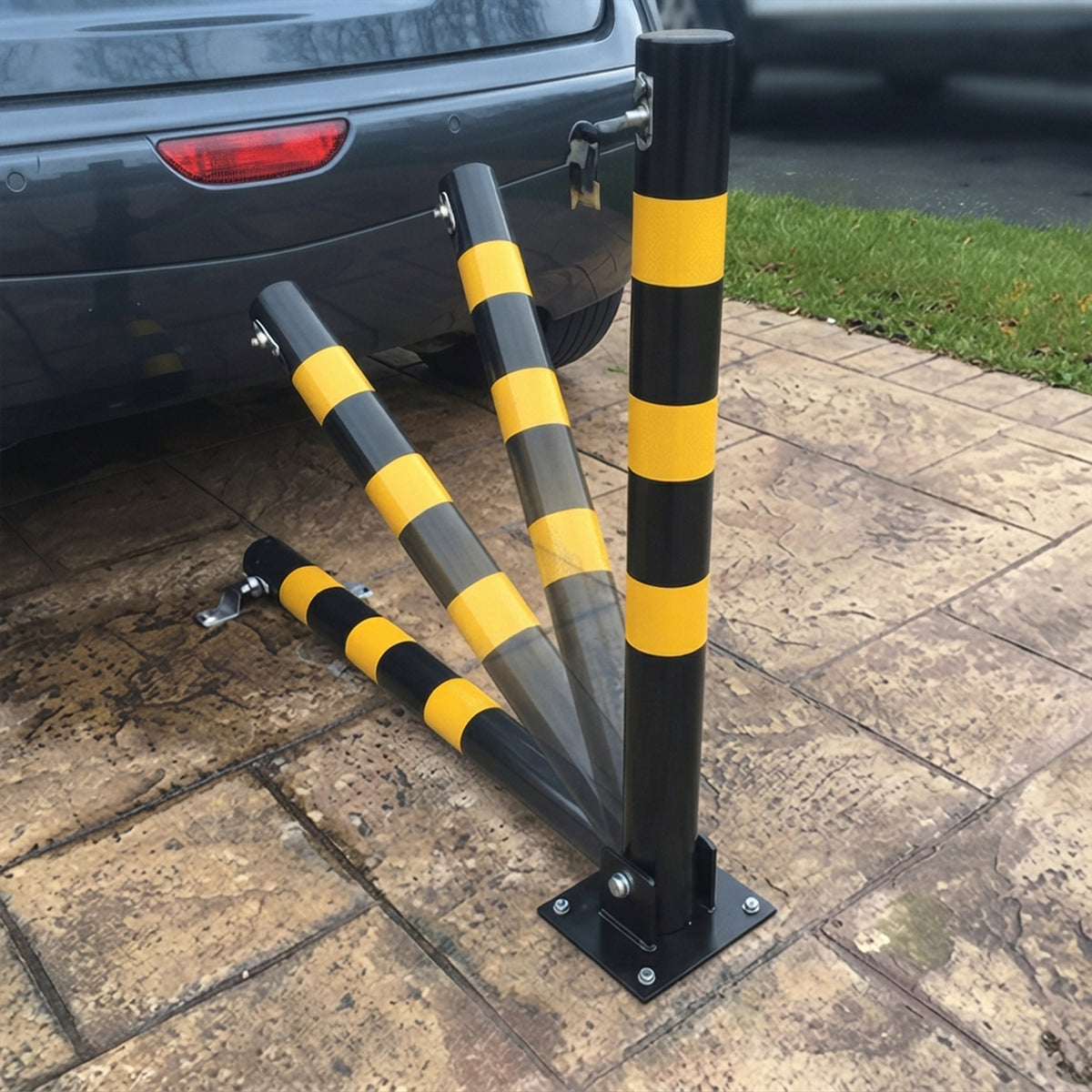 Share Home Shop Driveways Folding Fold Down Parking Post With Lock Black/yellow