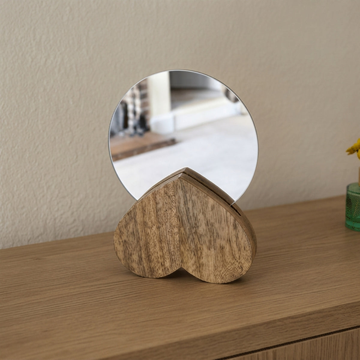 Wooden Heart Shaped Mirror