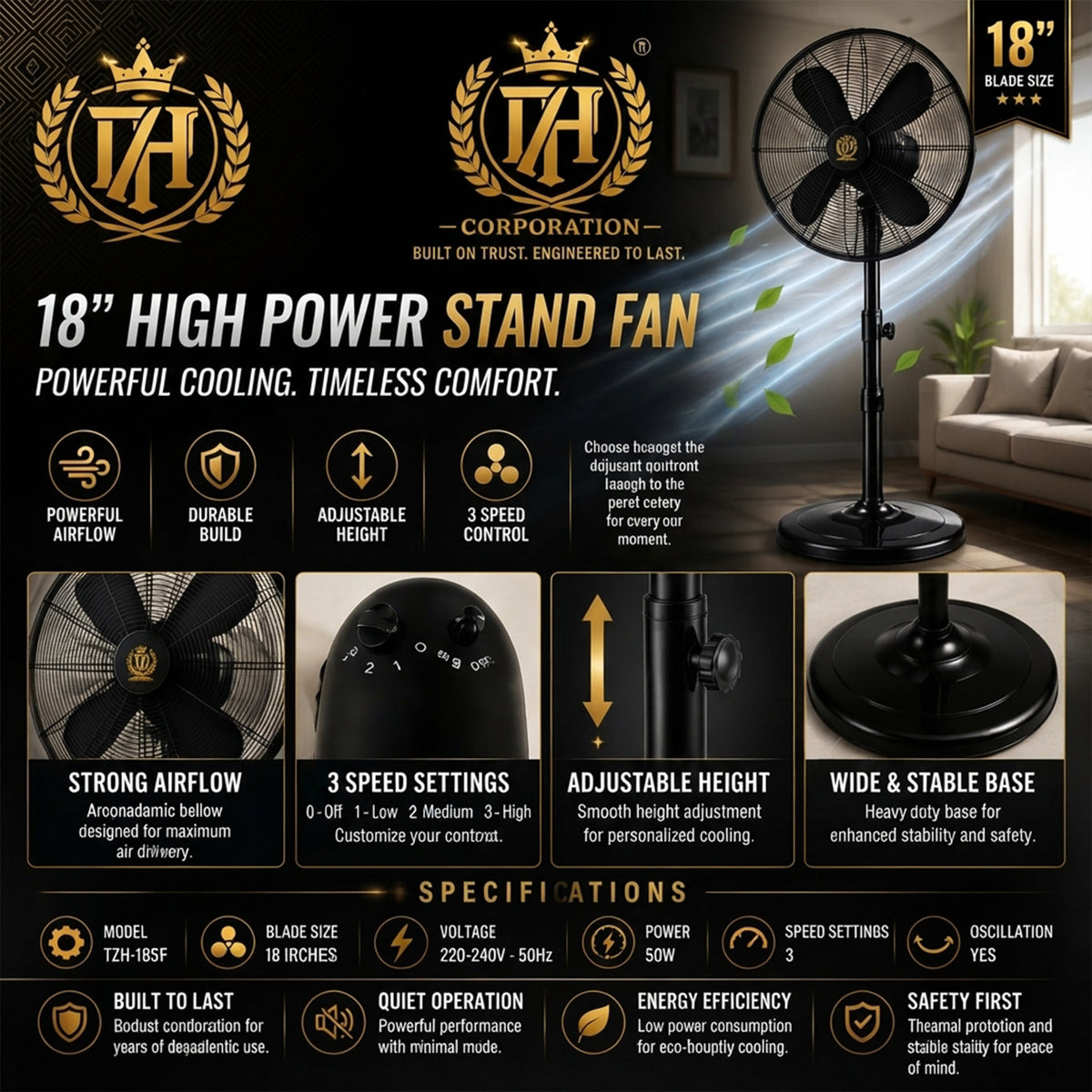 18” Inch Metal Fan Black Colour Next working day Delivery