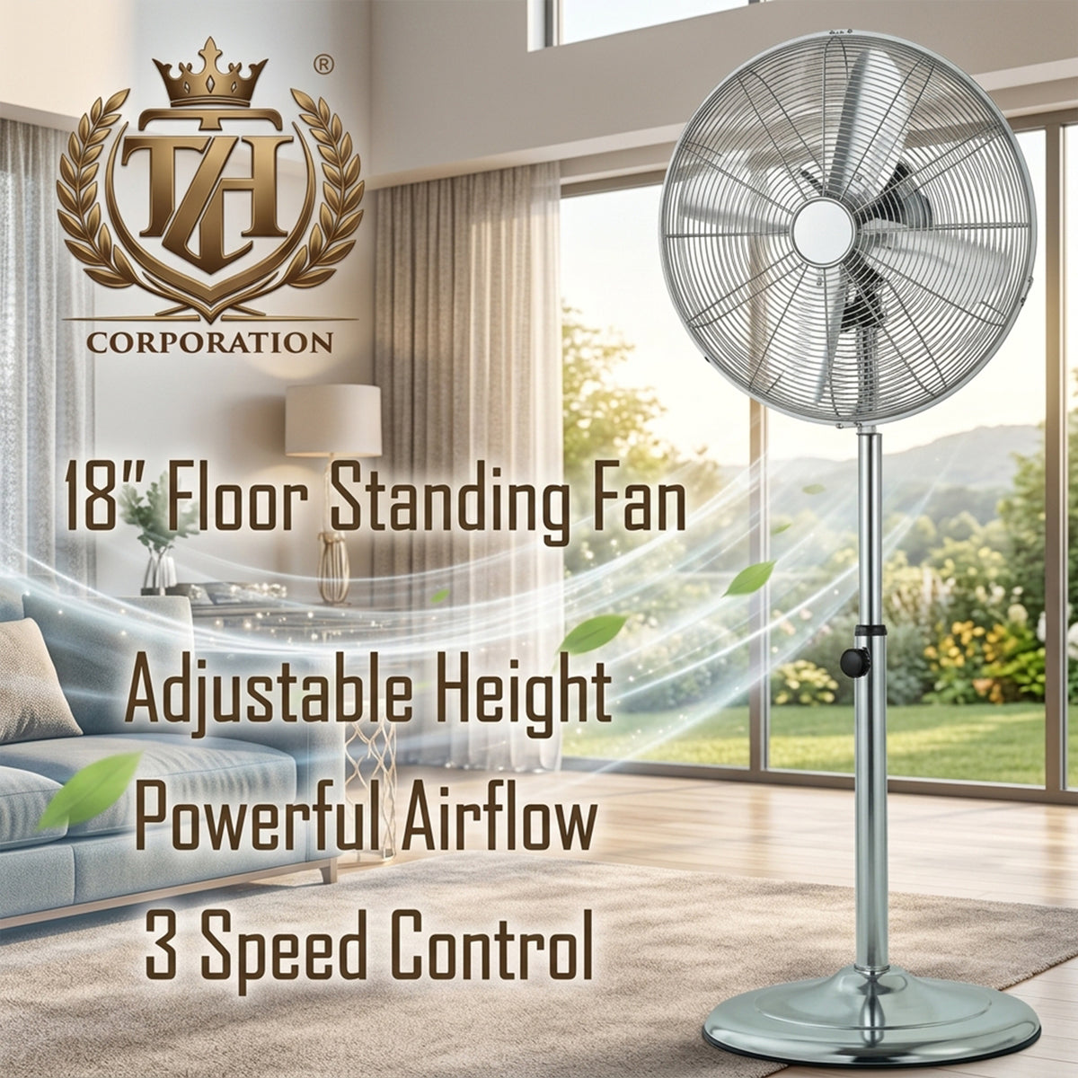 18” Metal Floor Standing Fan Chrome Colour Next working day Delivery