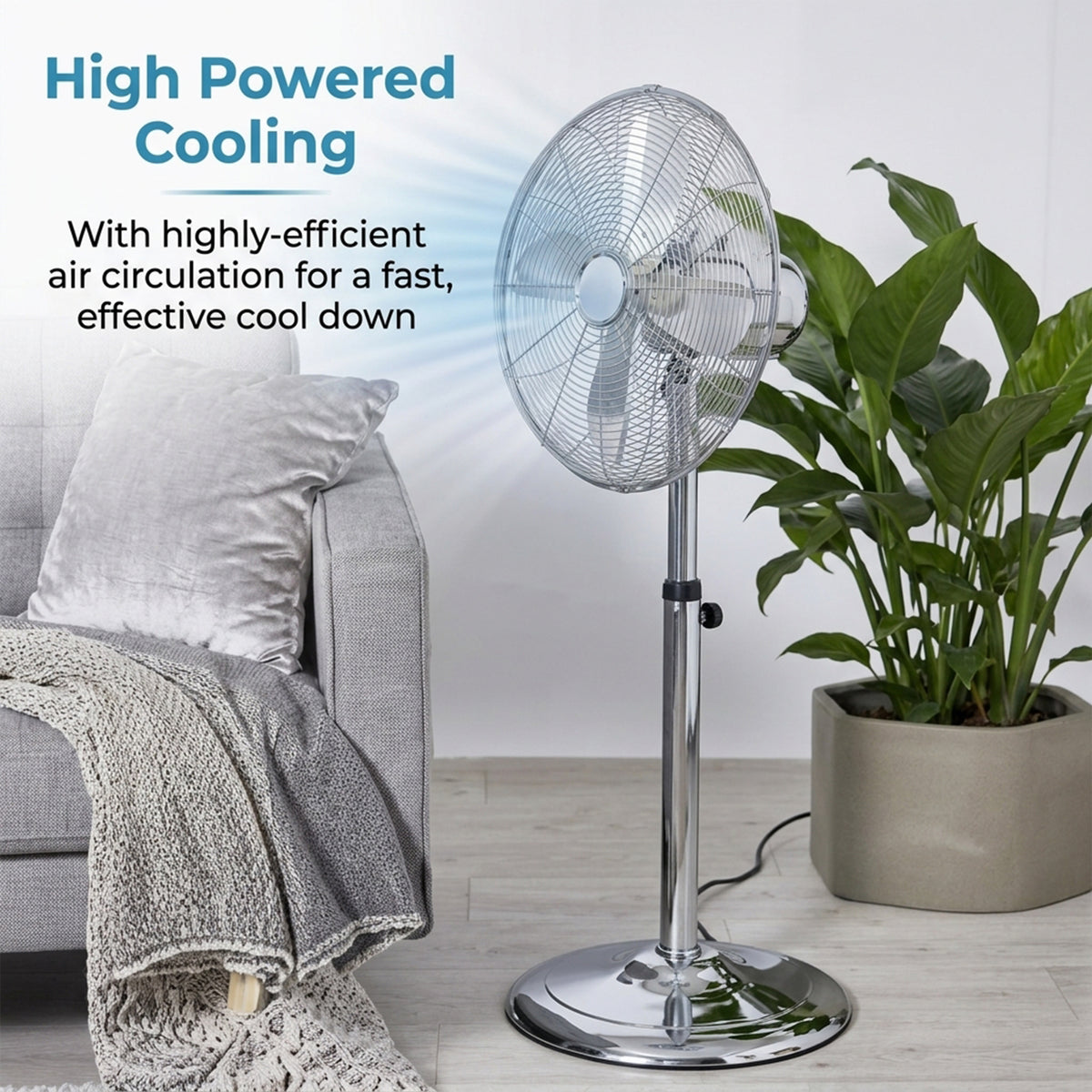18” Metal Floor Standing Fan Chrome Colour Next working day Delivery