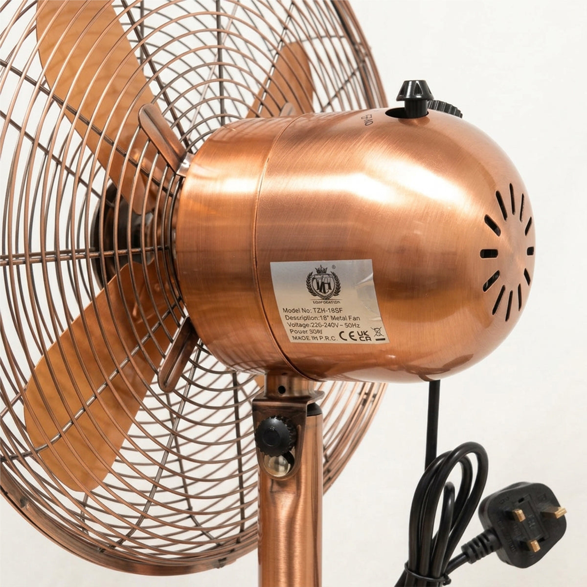 Standing Floor Fan Copper Metal Oscillation Electric 3-Speed 18 Inch No Sound.