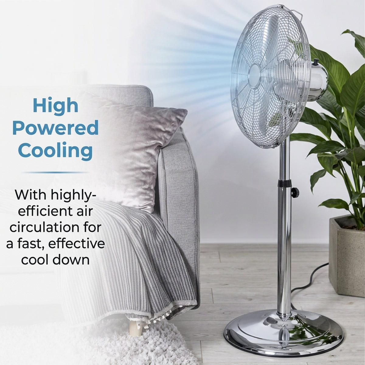 18” Pedestal Standing Floor Fan Chrome Metal Oscillation Electric 3-Speed