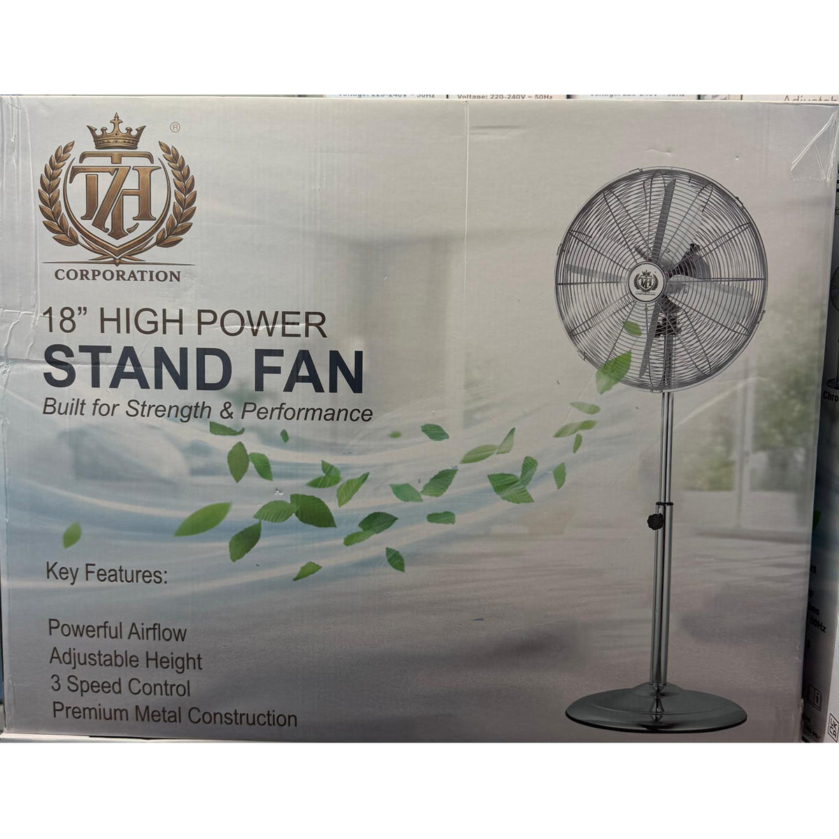 18” Pedestal Standing Floor Fan Chrome Metal Oscillation Electric 3-Speed