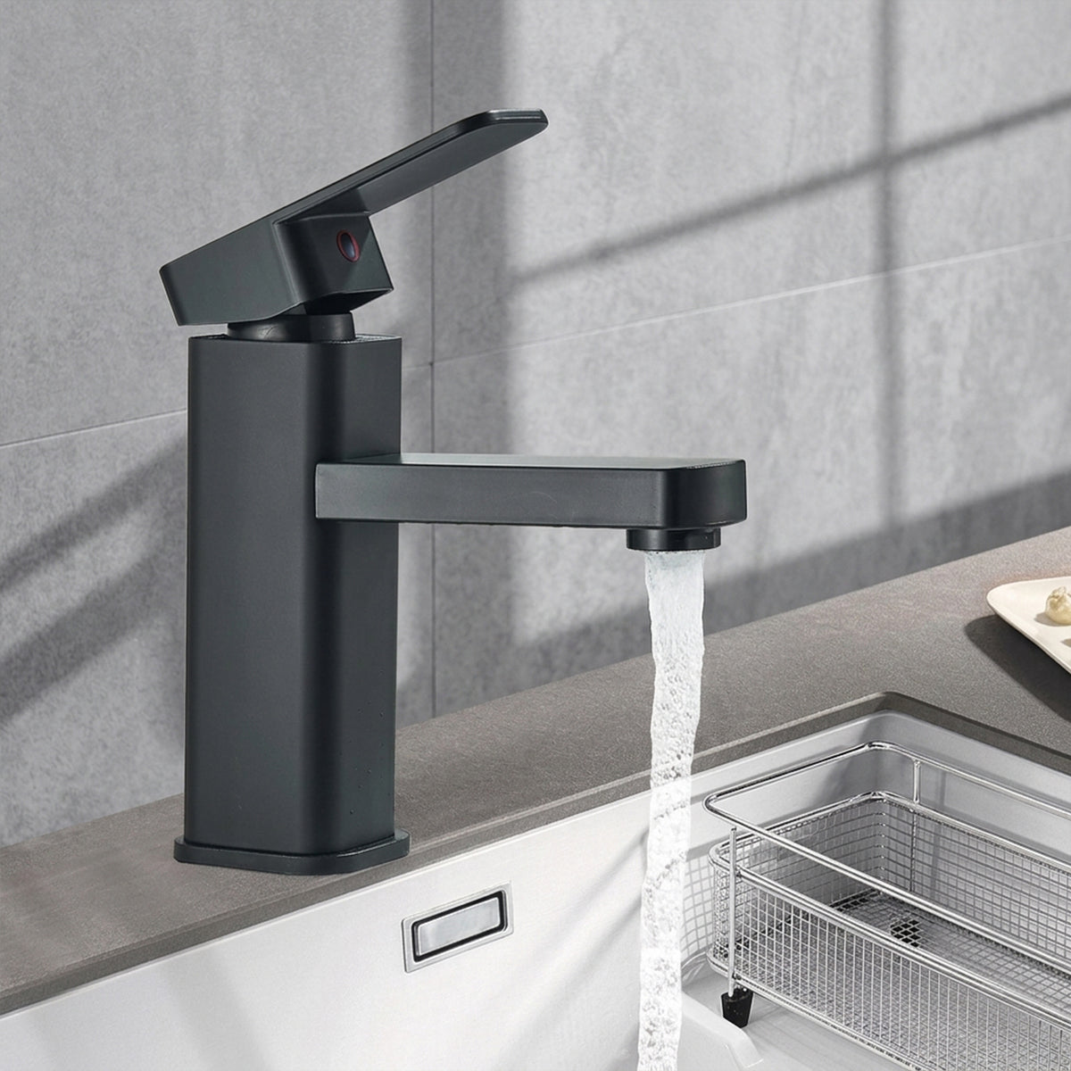 Black Sink Mixer Tap Cloakroom Basin Waterfall Mono Bathroom Tap Fixings + Waste