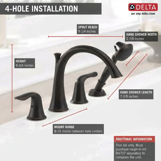 DELTA T4738-RB Lahara Roman Tub w/ Handshower Trim - Venetian Bronze