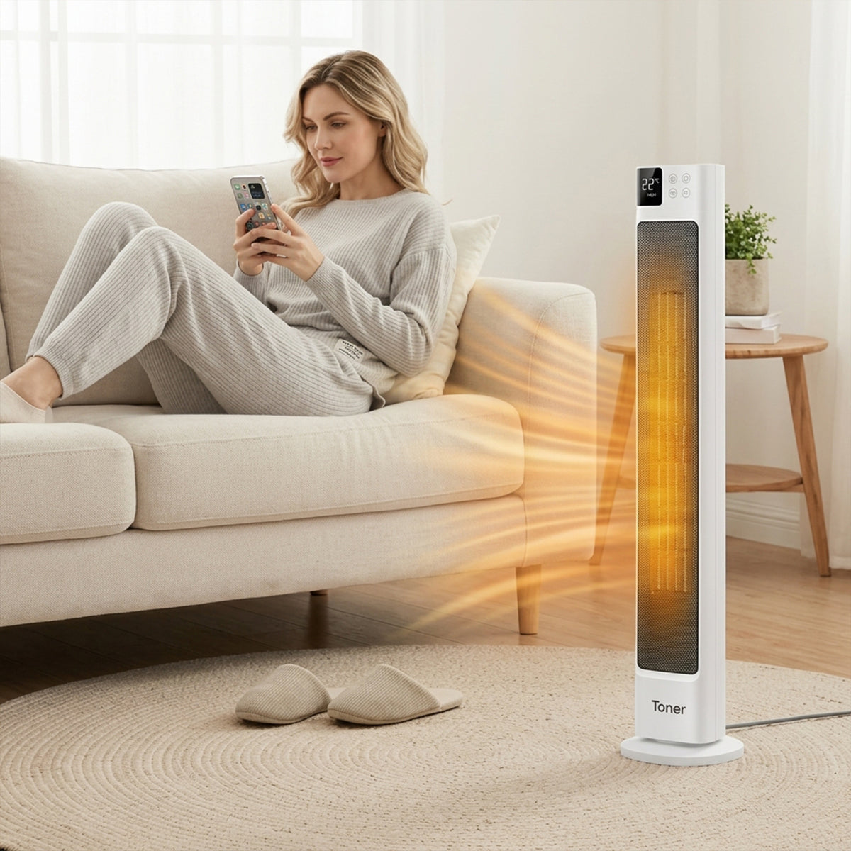 Midea 2000W Ceramic Space Heater 30" Tower Remote Thermostat Timer UK Plug
