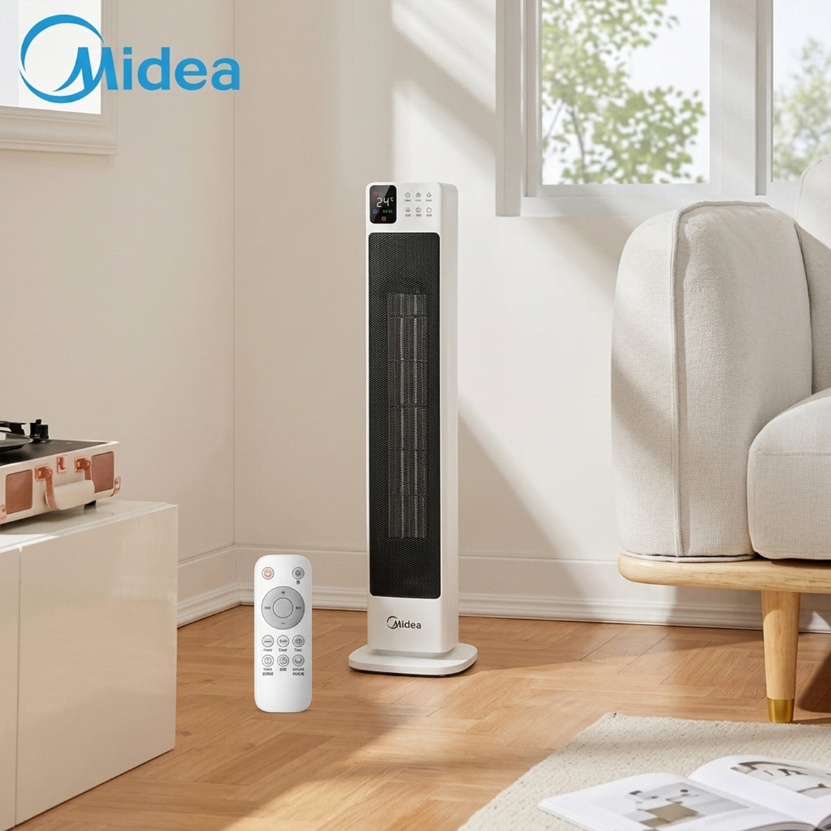 Midea 2000W Ceramic Space Heater 30" Tower Remote Thermostat Timer UK Plug