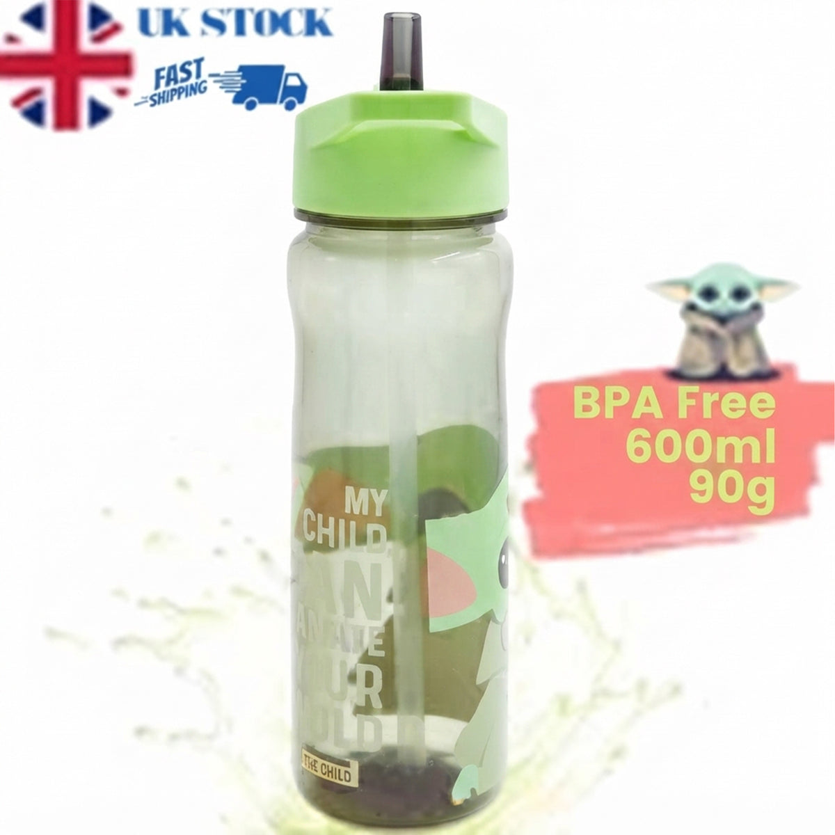 SALE! STAR WARS GROGU THE CHILD DRINKS BOTTLE FLIP LID & STRAW 600ML MANDALORIAN
