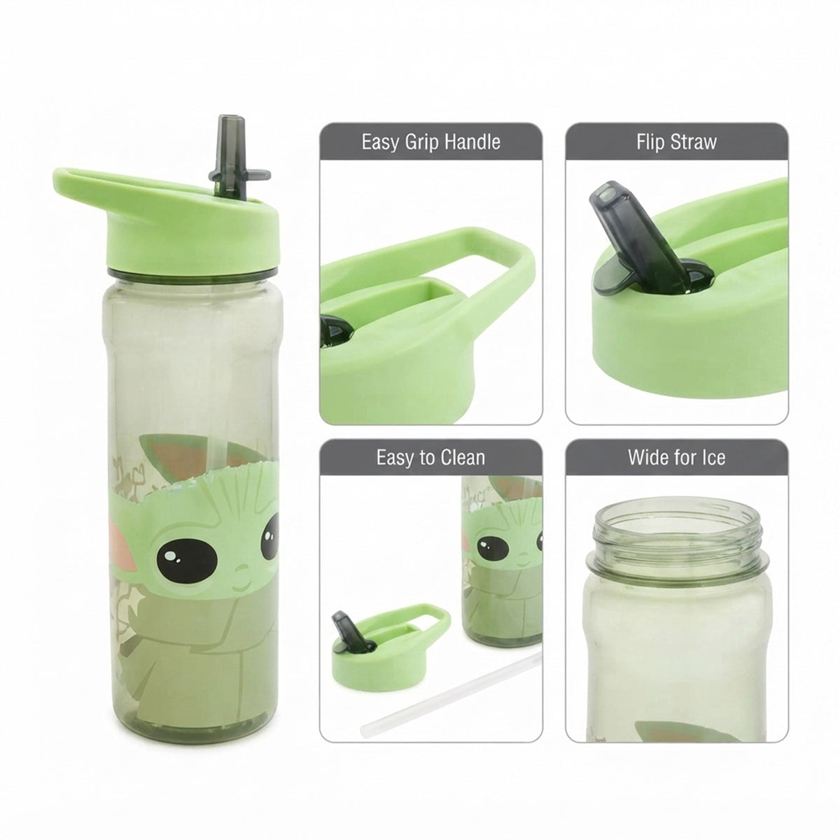 SALE! STAR WARS GROGU THE CHILD DRINKS BOTTLE FLIP LID & STRAW 600ML MANDALORIAN