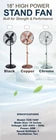 18” Inch Standing Floor Fan Copper Metal Oscillation Electric 3-Speed.
