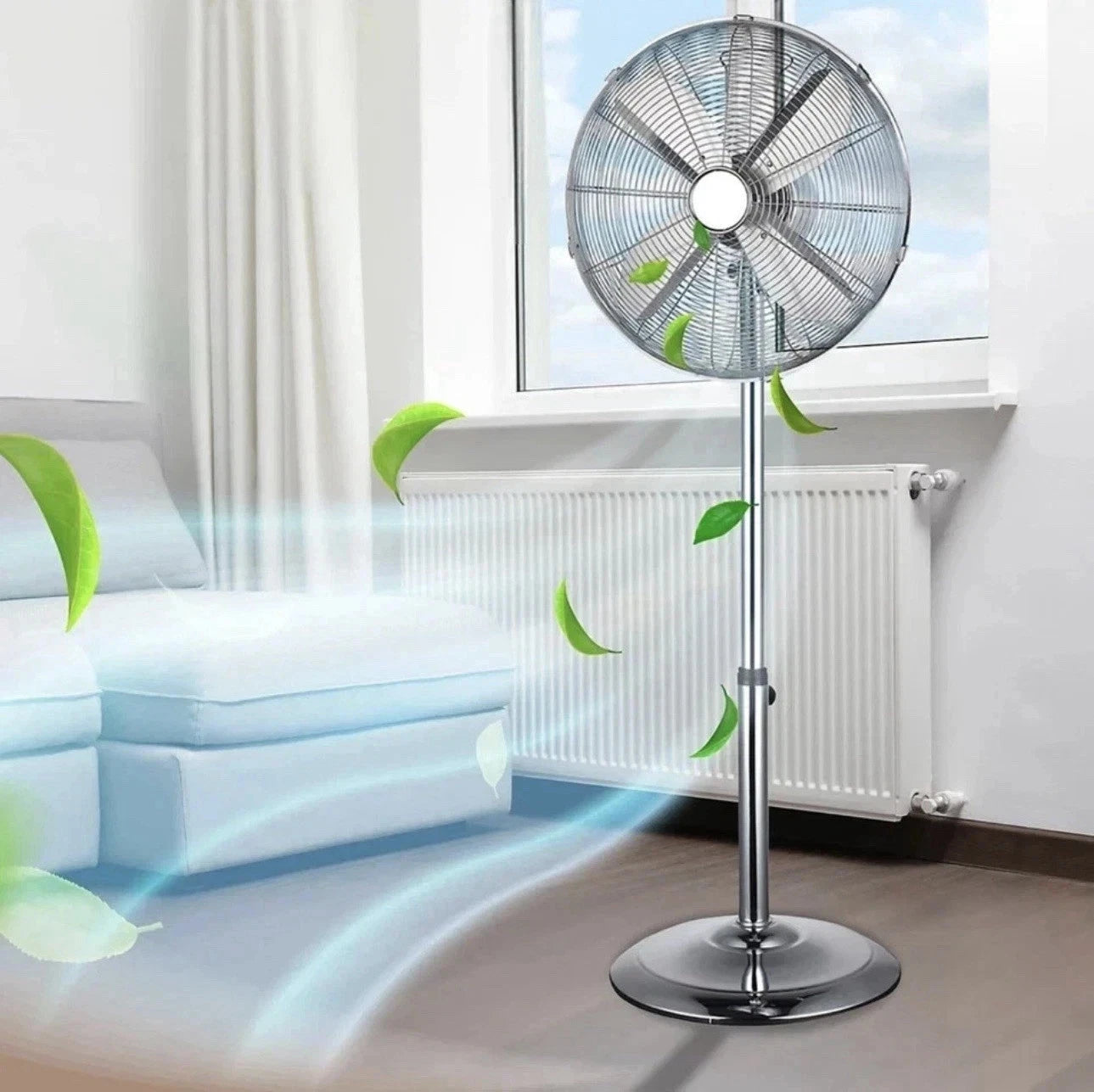 18” Pedestal Standing Floor Fan Chrome Metal Oscillation Electric 3-Speed